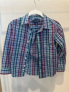U.S. Polo Assn. Boys Plaid Button-Down Shirt in Blue, Green & Red
